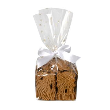 Bodenbeutel, PP 23,5 cm x 14,5 cm x 5,8 cm transparent "Sterne, gold"
