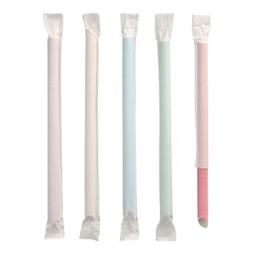 Bubble Tea Halme Papier Ø 12 mm · 20 cm farbig sortiert einzeln gehüllt, einseitig spitz