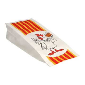 Hähnchenbeutel, Papier mit HDPE-Einlage 24 cm x 10,5 cm x 5,5 cm "Grillhähnchen" 1/2