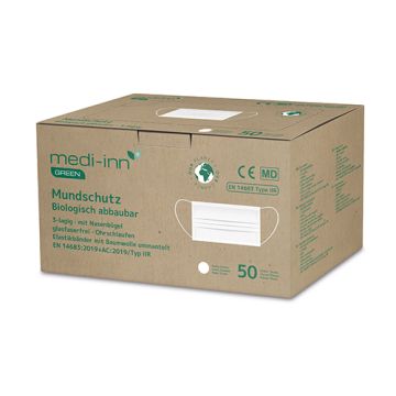 "Medi-Inn GREEN" Mundschutz 9,5 cm x 17,5 cm weiss 3-lagig, biologisch abbaubar