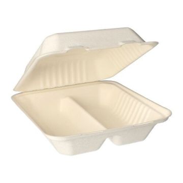 Menüboxen, Zuckerrohr "pure" 2-geteilt 7,7 cm x 20 cm x 22 cm weiss