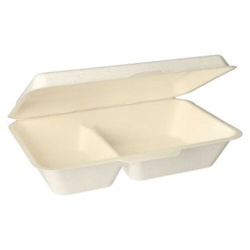 Menüboxen, Zuckerrohr "pure" 2-geteilt 6,5 cm x 24 cm x 15,5 cm weiss