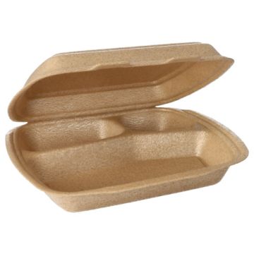 Menüboxen mit Klappdeckel, XPP 3-geteilt 7 cm x 20,5 cm x 24 cm beige