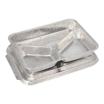 Menüschalen + Deckel, Alu 3-geteilt 0,76 l 3 cm x 17,7 cm x 22,5 cm