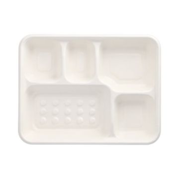 Menü-Trays, Zuckerrohr "pure" 5-geteilt 3,7 cm x 22 cm x 28,2 cm weiss
