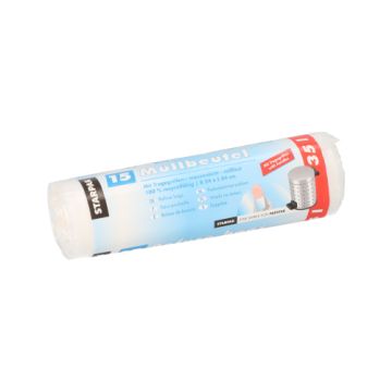 Müllbeutel mit Tragegriffen, HDPE 35 l 64 cm x 54 cm transparent