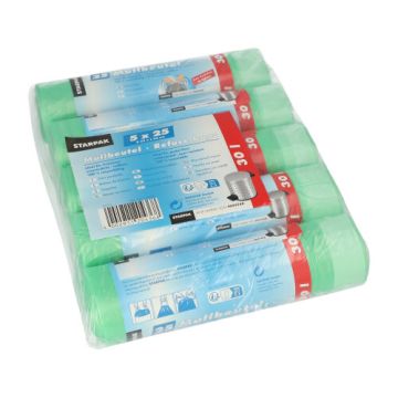 Müllbeutel mit Zugband, HDPE 30 l 62 cm x 55 cm grün