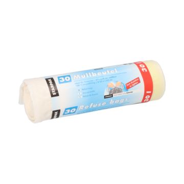 Müllbeutel mit Zugband, LDPE 30 l 62 cm x 53 cm weiss