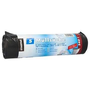 Müllsäcke, LDPE 240 l 125 cm x 100 cm schwarz extra stark und extra reißfest
