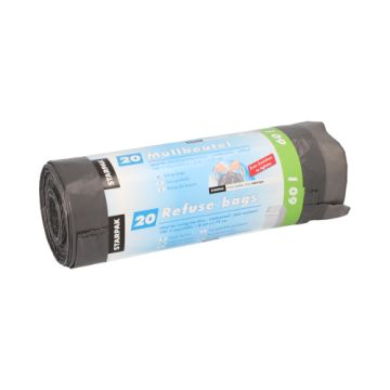 Müllsäcke mit Zugband, LDPE 60 l 75 cm x 65 cm grau