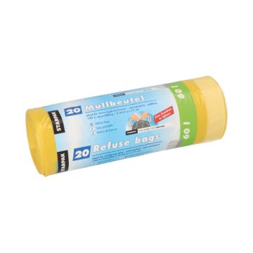 Müllbeutel zum Zuziehen, LDPE 60 l 71 cm x 64,5 cm gelb