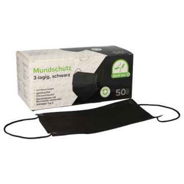 "Medi-Inn" Mundschutz Type II 3-lagig 9 cm x 17,5 cm schwarz mit Nasenbügel