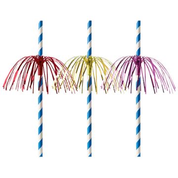 Trinkhalme, Papier Ø 6 mm · 20 cm blau/weiss "Fireworks"