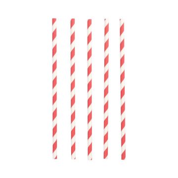 Trinkhalme Papier Ø 6 mm · 20 cm rot/weiss "Stripes"