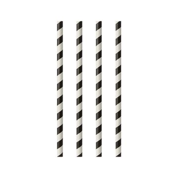 Trinkhalme, Papier Ø 6 mm · 20 cm schwarz/weiss "Stripes"