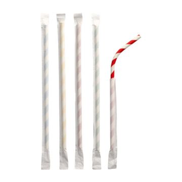 Trinkhalme, flexibel, Papier Ø 6 mm · 20 cm farbig sortiert "Stripes" einzeln gehüllt