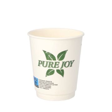 Trinkbecher, Pappe 0,2 l Ø 8 cm · 9 cm weiss "Pure Joy" doppelwandig