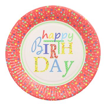Teller, Pappe rund Ø 23 cm "Happy Birthday"