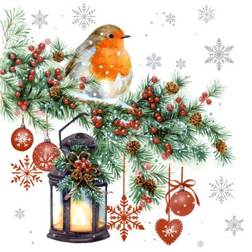 Servietten, 3-lagig 1/4-Falz 33 cm x 33 cm "Winter Bird"