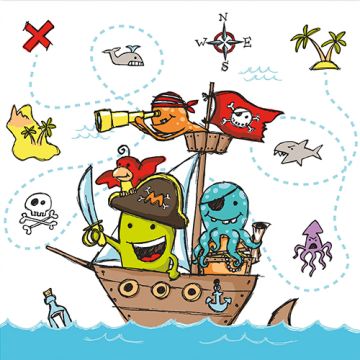 Servietten, 3-lagig 1/4-Falz 33 cm x 33 cm "Pirate Crew"