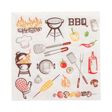 Servietten, 3-lagig 1/4-Falz 33 cm x 33 cm "Time for BBQ"