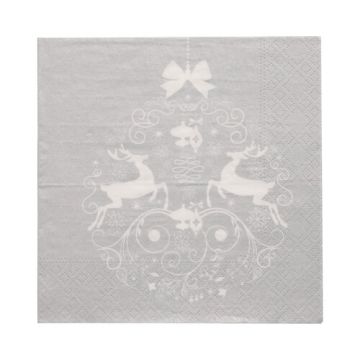 Servietten, 3-lagig 1/4-Falz 33 cm x 33 cm silber "Deers Couple"