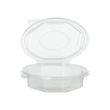 Verpackungsbecher mit Klappdeckeln, PP 8-eckig 250 ml 2,8 cm x 11 cm x 11 cm transparent