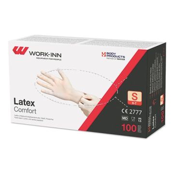 "WORK-INN" Handschuhe, Latex puderfrei "Comfort" weiss - natur Größe S