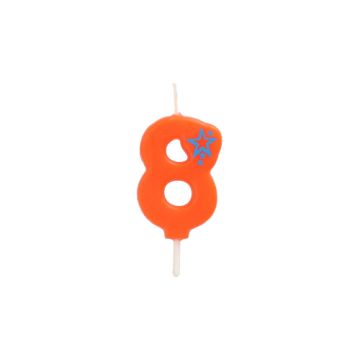 Zahlenkerze, Mini 6,8 cm orange "8"